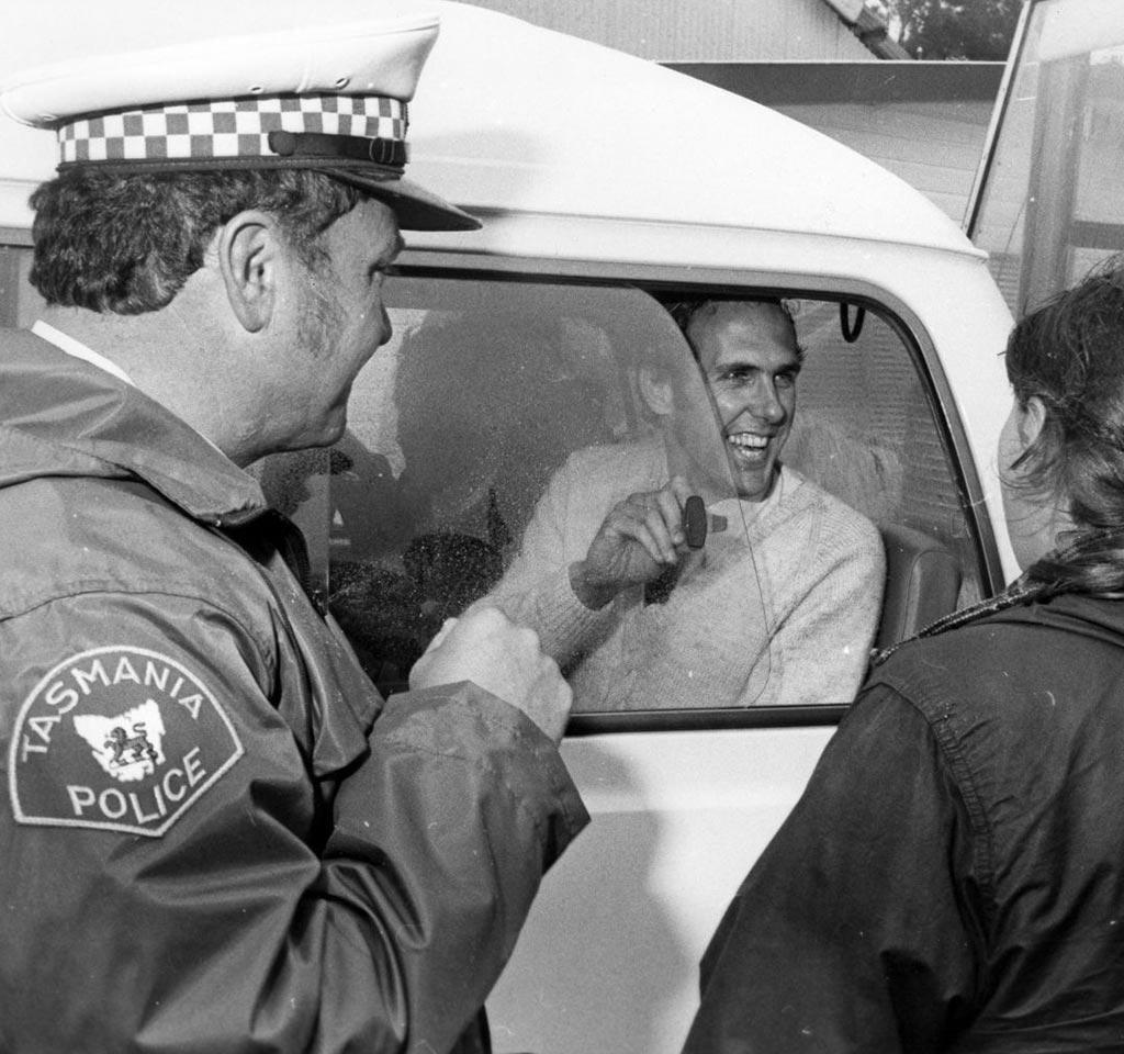 Dr Bob Brown being arrested during the Franklin River Blockade